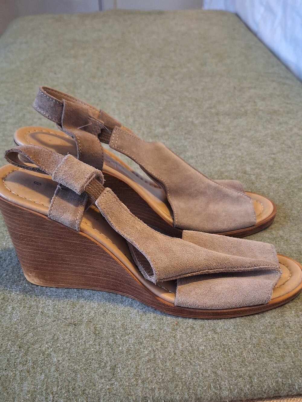 Barbara Barbieri Suede Leather Wedge Sandals Taupe Beige Size 8